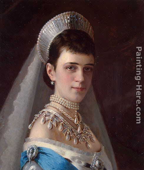 Portrait of Empress Maria Fyodorovna in a Head-Dress Decorated with Pearls painting - Ivan Nikolaevich Kramskoy Portrait of Empress Maria Fyodorovna in a Head-Dress Decorated with Pearls art painting